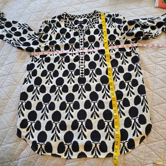 Talbots Band Collar Popover Blouse Women's L Black Cream Career Summer Party - Picture 6 of 10